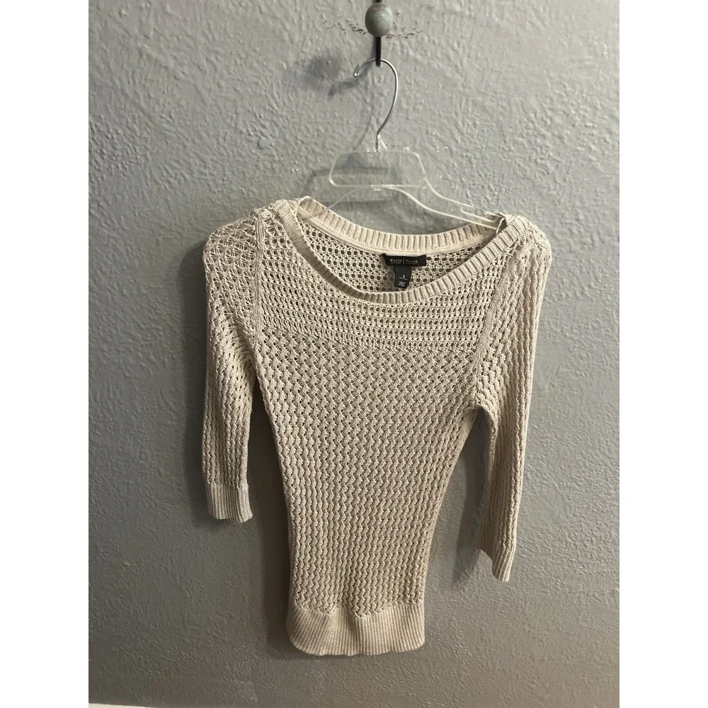 White‎ House Black Market Women Beige  Metallic Tunic Sweater Size Small